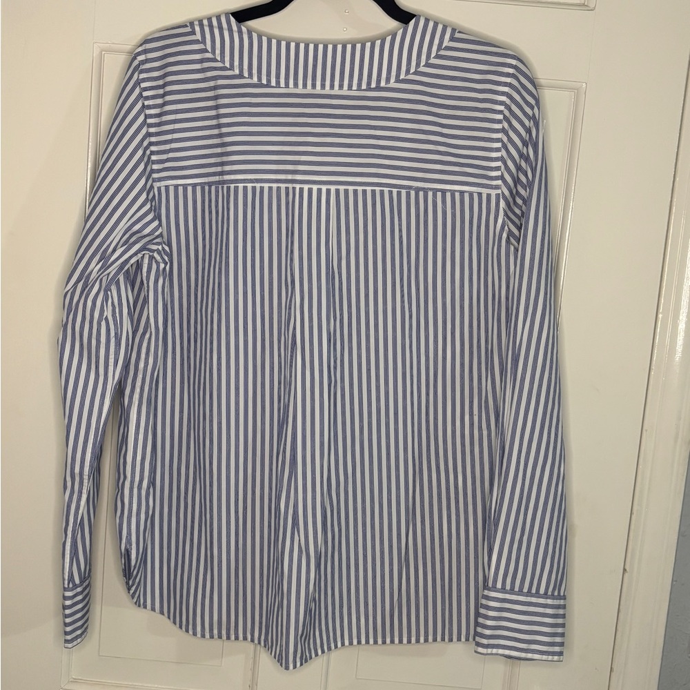 NWT! J. Crew Black Label Blue & White Striped Notch-Neck Tunic Shirt - Picture 3 of 8
